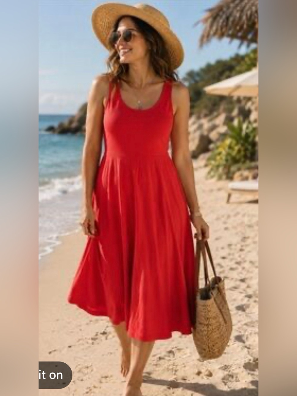 a new day Red Women's Scoop Neck Fit and Flare Dress, M, LNWOT